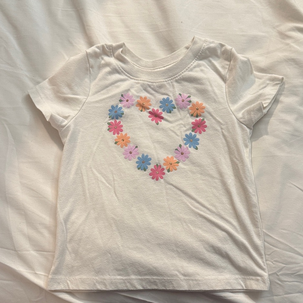 Cat & Jack White Short-Sleeve Tee with Pastel Flower Heart